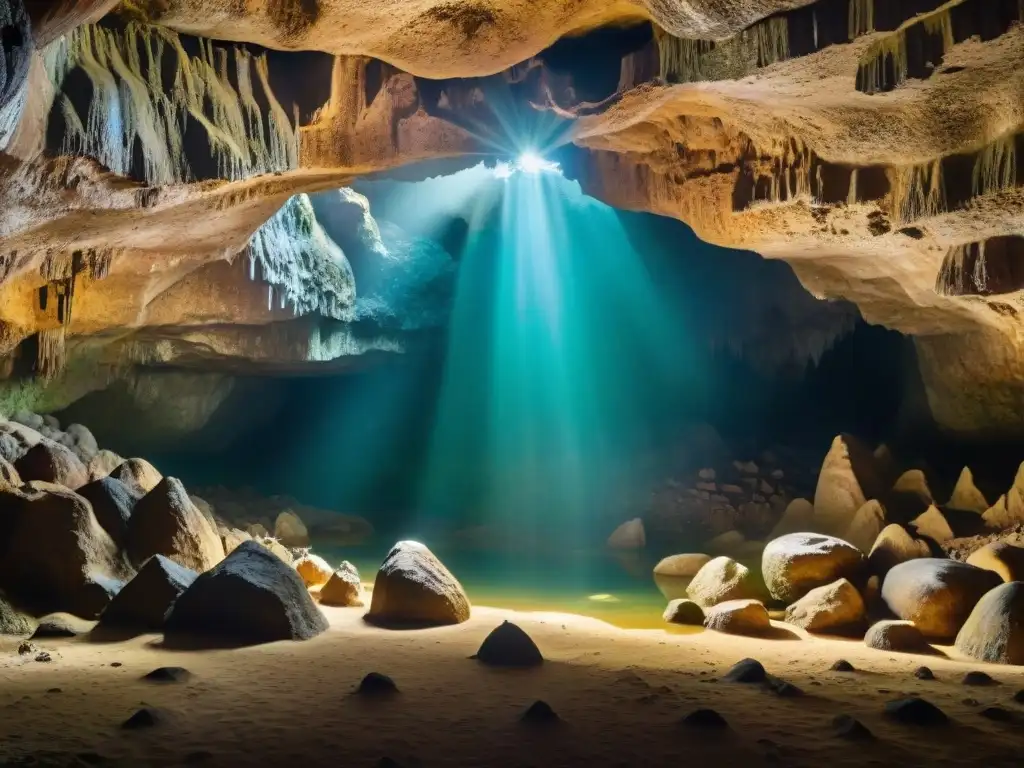 Exótica cueva prehistórica en Vietnam: maravillas naturales iluminadas Explora la belleza ancestral de las cuevas prehistóricas Vietnam con formaciones rocosas y estalactitas iluminadas suavemente