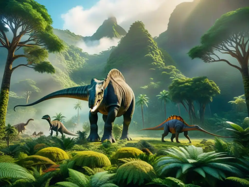 Explora la evolución de hábitats jurásicos en un bosque exuberante lleno de vida prehistórica