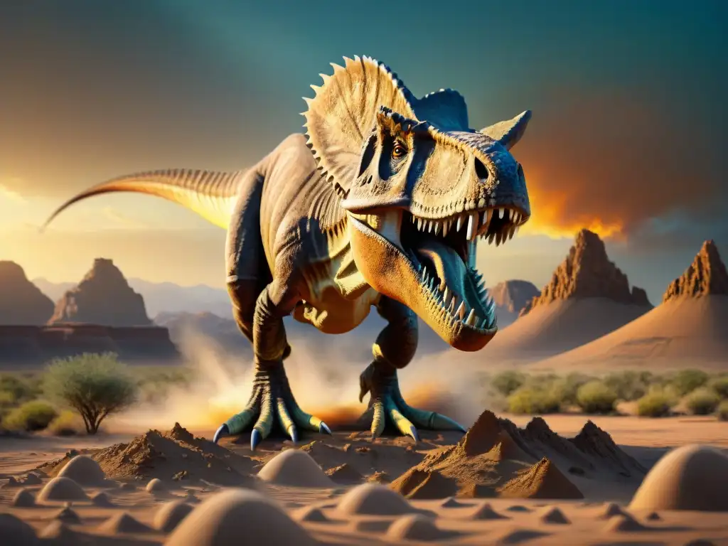 Excavación paleontológica: descubriendo fósiles con detalle Descubrimiento de un fósil de dinosaurio, paleontólogos desenterrando con cuidado en un desierto remoto