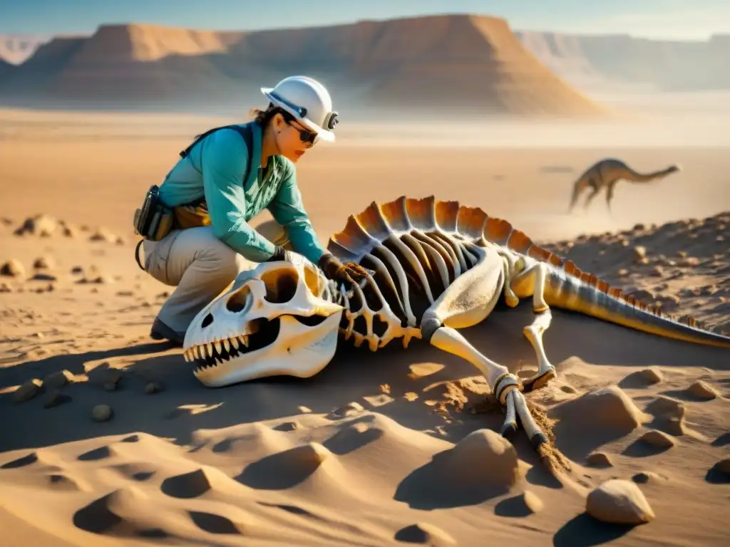 Excavación detallada de fósiles de dinosaurios en el desierto Descubrimiento de fósiles redefine línea temporal dinosaurios en árido desierto