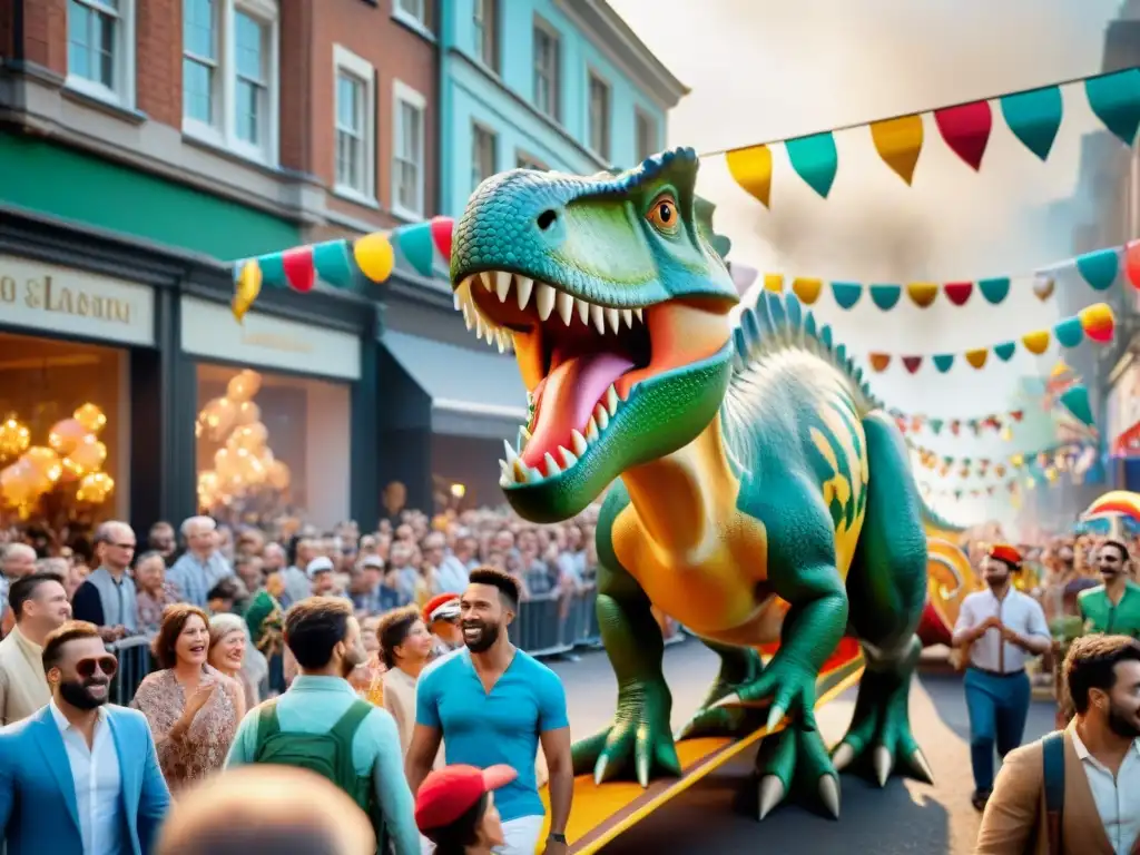 Desfile de dinosaurios: una celebración vibrante en la ciudad Desfile vibrante de dinosaurios en celebraciones populares