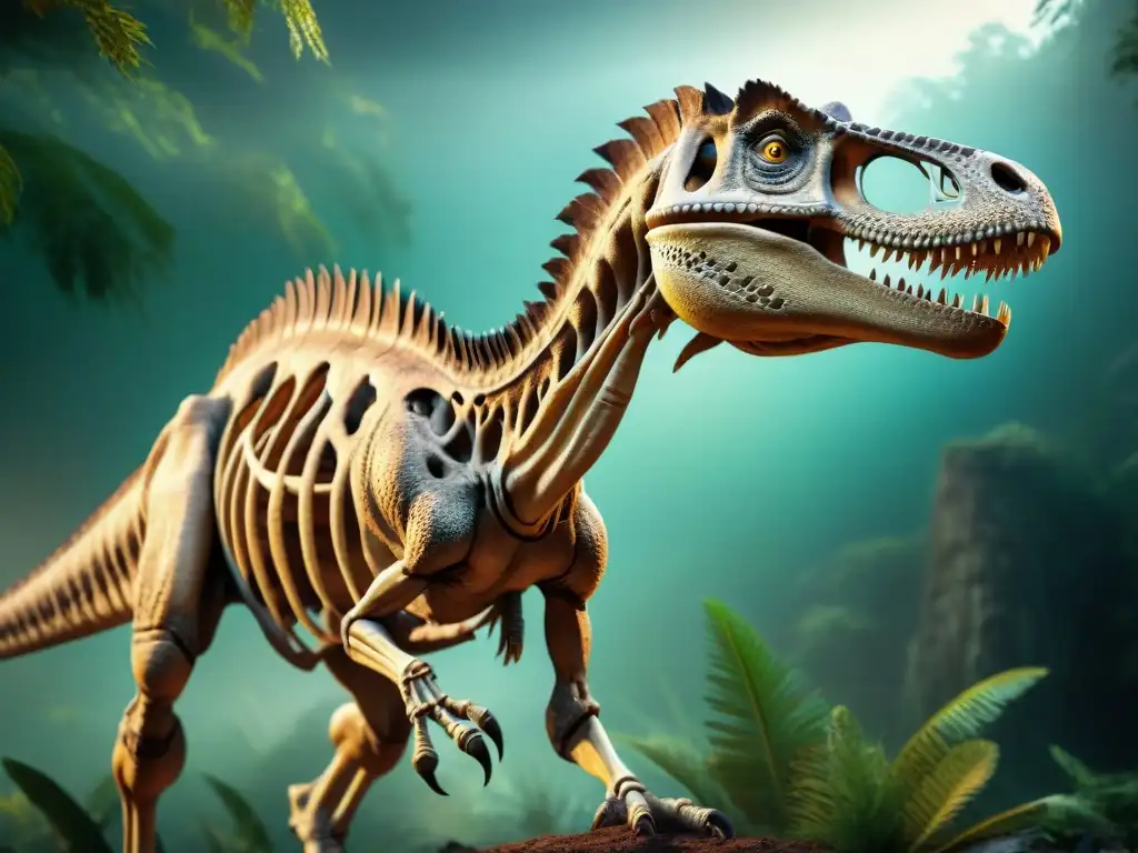 Ilustración detallada del esqueleto de Herrerasaurus, realista y dinámica Ilustración detallada del esqueleto de un Herrerasaurus, destacando sus huesos y características anatómicas