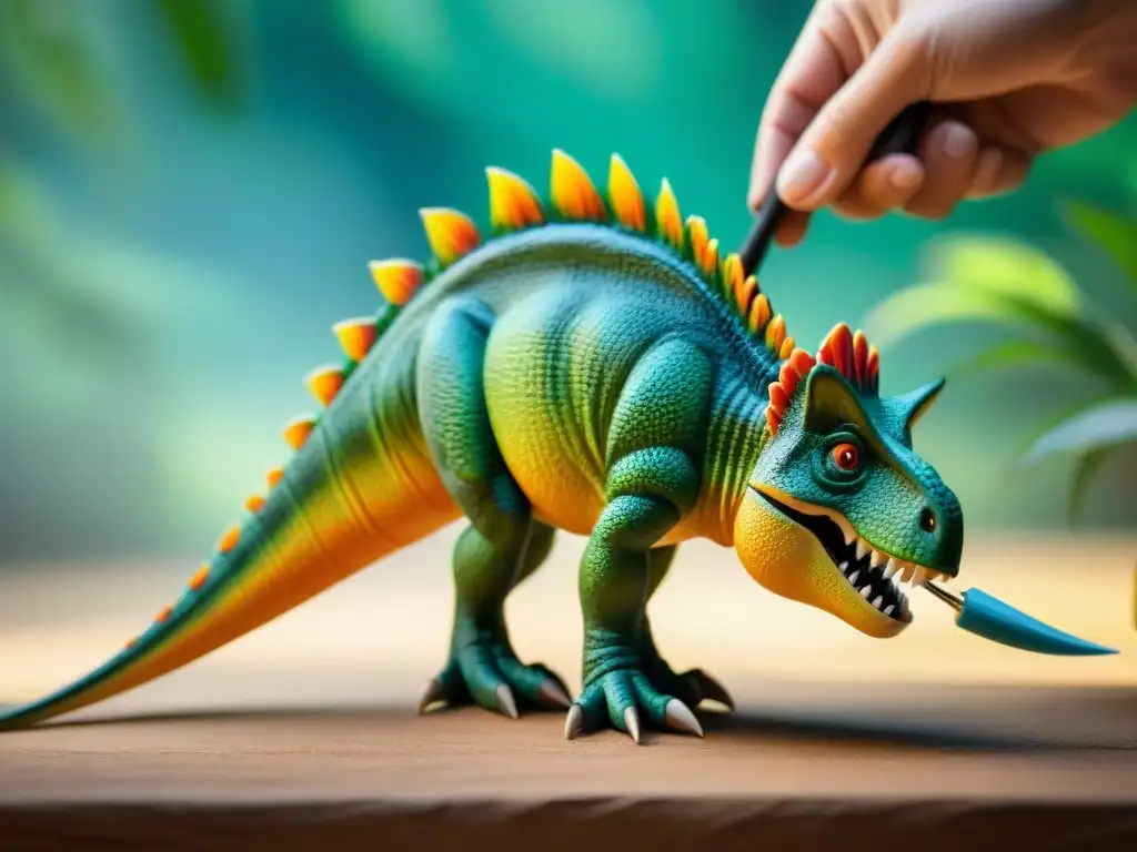 Detallada pintura de juguete de dinosaurio exclusivo, reflejando arte y dedicación