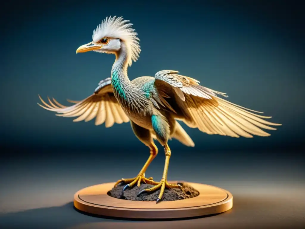 Fósil de Archaeopteryx con plumas y esqueleto detallados Detalle asombroso de un fósil de Archaeopteryx con plumas y estructura ósea