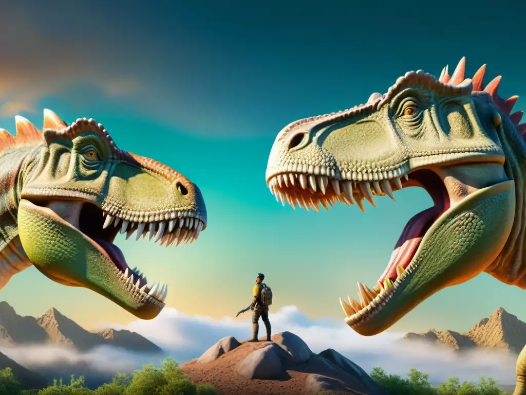 Detalle de microevolución en la dieta dinosaurios: dientes herbívoros y carnívoros lado a lado, demostrando adaptaciones dentales únicas