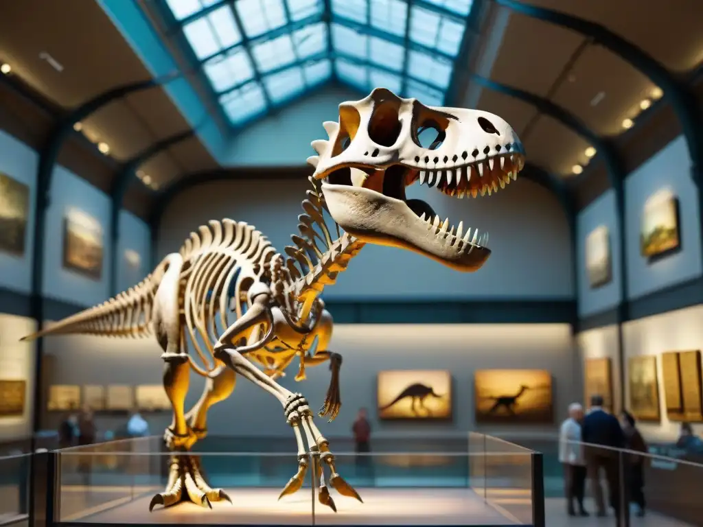Detalle impresionante esqueleto dinosaurio en museo historia natural, fascinante para adultos
