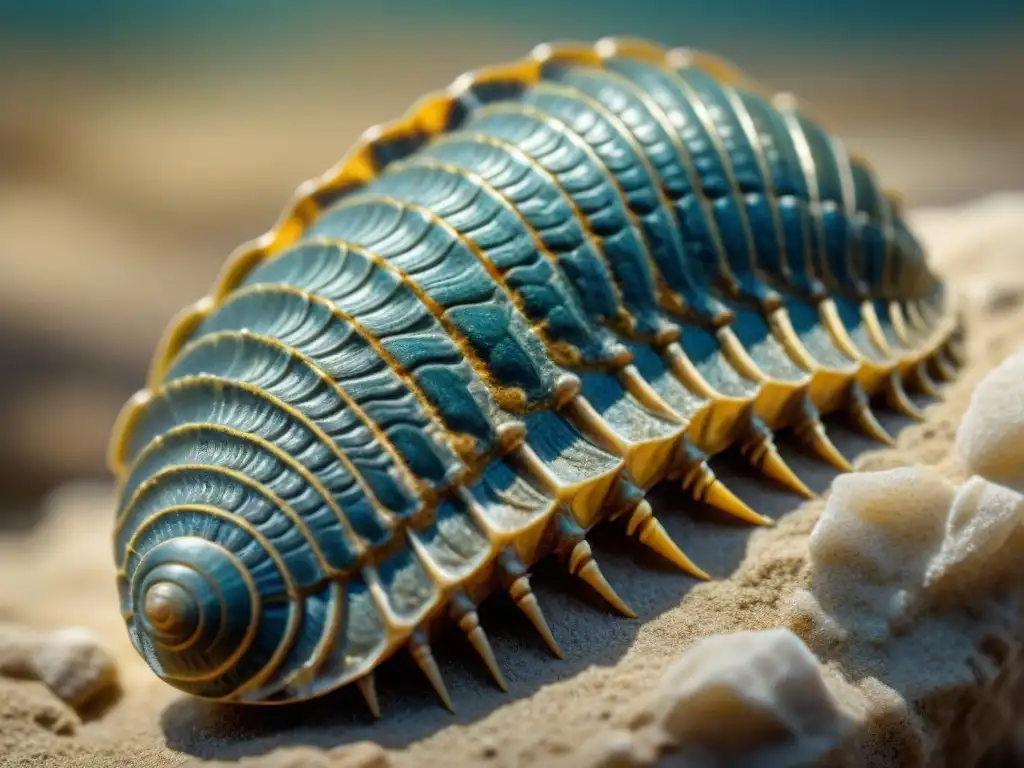 Trilobite fosilizado: detalle asombroso Detalle impresionante de un trilobite fosilizado en formación fósiles papel química