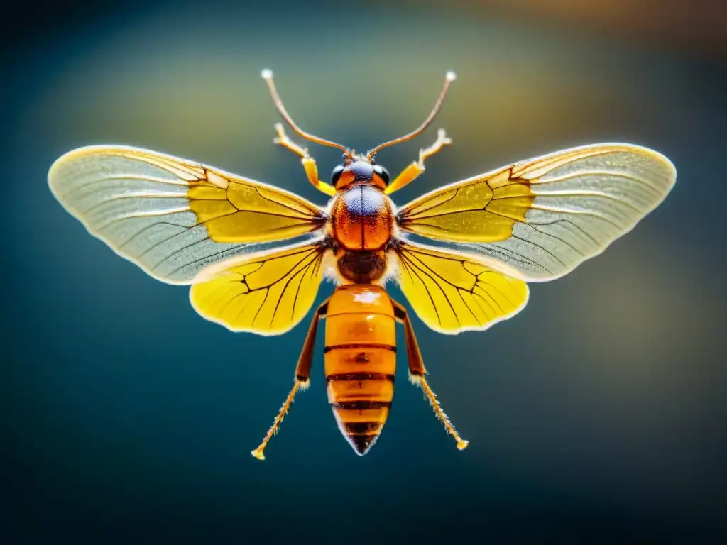 Fósil de ámbar con insecto prehistórico: detalle excepcional Detalles asombrosos de insecto prehistórico atrapado en ámbar, destacando interacción insectos dinosaurios paleontología