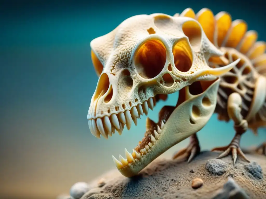 Asombroso fósil de microvertebrado: cráneo de dinosaurio en roca Detalles fascinantes de un microvertebrado fosilizado en roca sedimentaria
