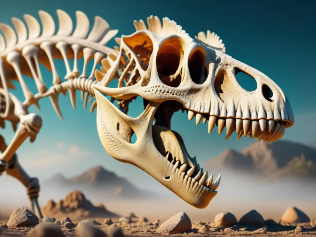 Detalles de fósil de dinosaurio con amputaciones en extremidades mostrando su sobrevivencia