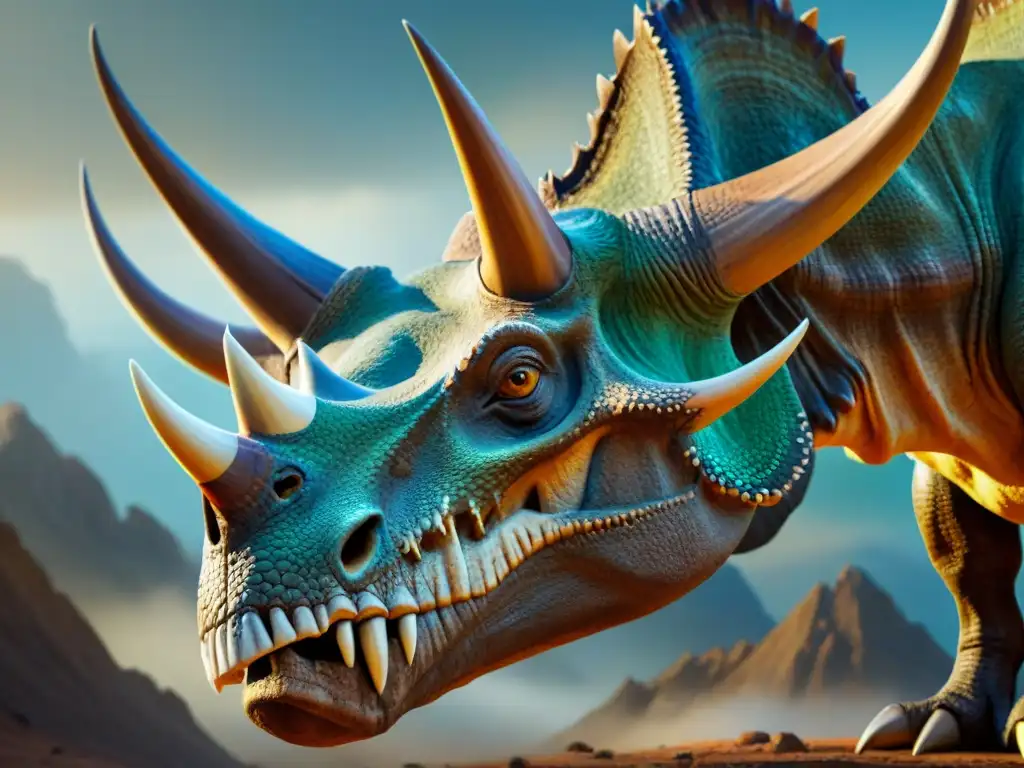 Detalle excepcional: Cuernos de Triceratops en alta resolución Detalles impresionantes de los cuernos del cráneo de un Triceratops