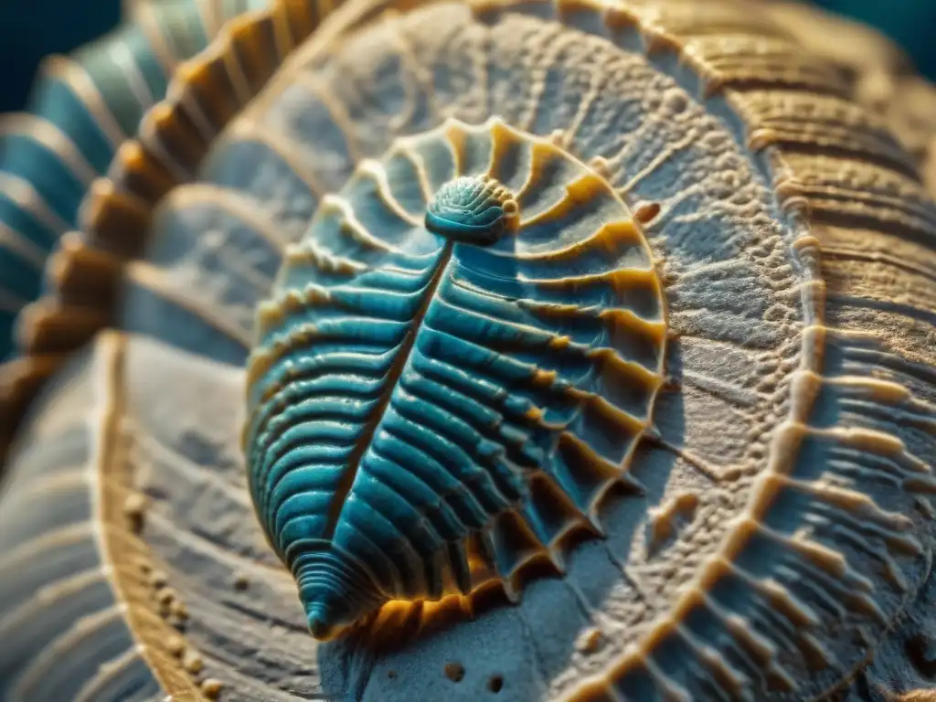 Fósil de trilobite: detalle excepcional en roca sedimentaria Detalles impresionantes de trilobite fosilizado en roca sedimentaria antigua, resaltando su importancia en regiones ricas fósiles mundo