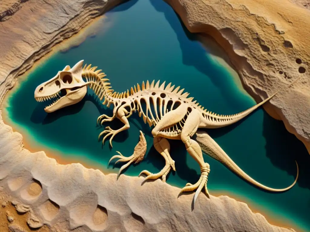 Fósil de dinosaurio raro y perfectamente conservado en roca sedimentaria Fósil de dinosaurio raro perfectamente conservado en roca sedimentaria, resaltando detalles intrincados