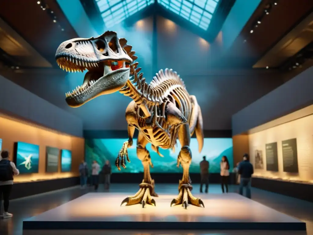 Exhibición de dinosaurios: fascinación en museo Exhibición de dinosaurios en un museo: niños y adultos aprenden sobre la evolución de los dinosaurios en cultura