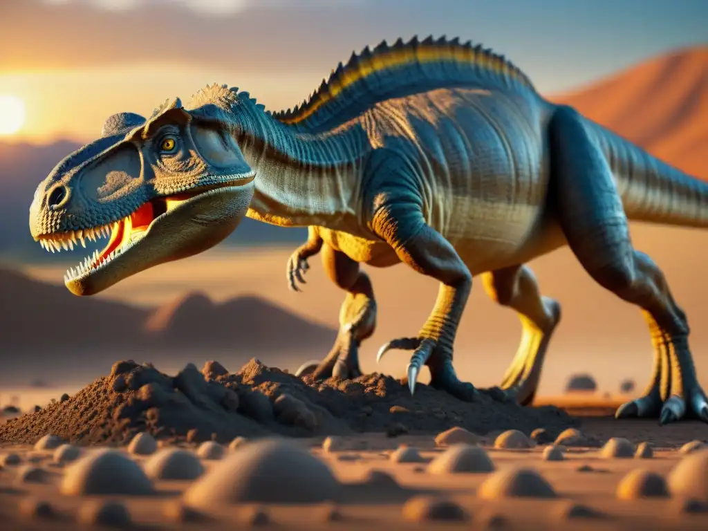 Emocionante descubrimiento de fósil de Lesothosaurus en desierto africano al atardecer