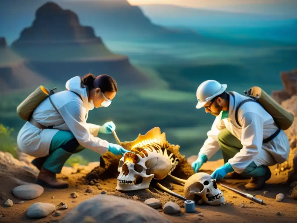Excavación paleontológica: descubriendo secretos evolutivos en fósil de ave Equipo de paleontólogos excava fósil de ave con técnicas precisas en estudio de evolución