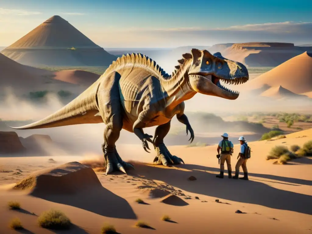 Equipo de paleontólogos excava fósil de dinosaurio en desierto
