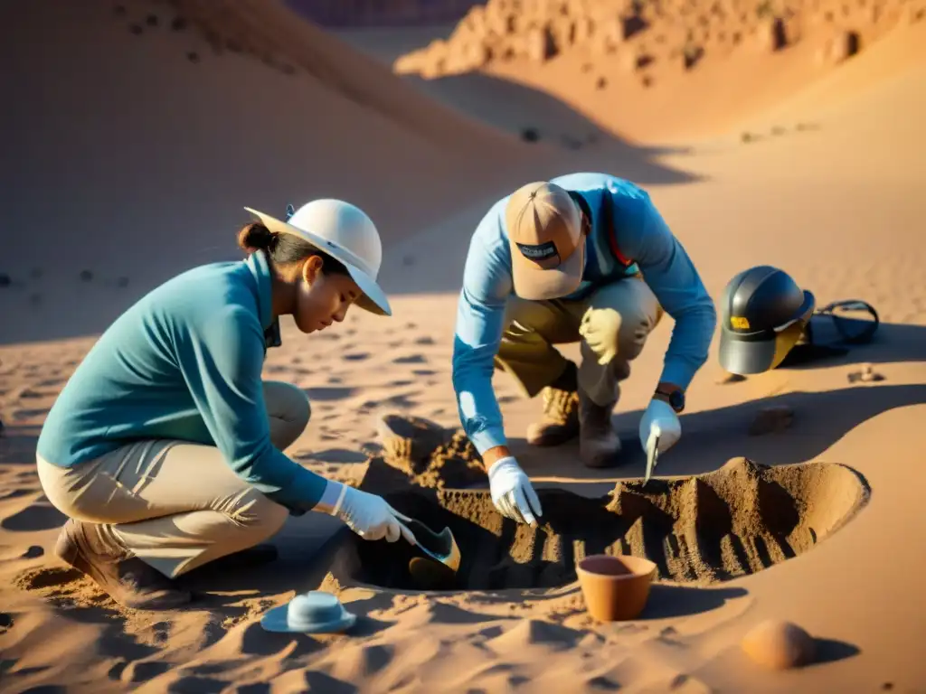 Un equipo diverso de paleontólogos y voluntarios excava un sitio fósil en el desierto