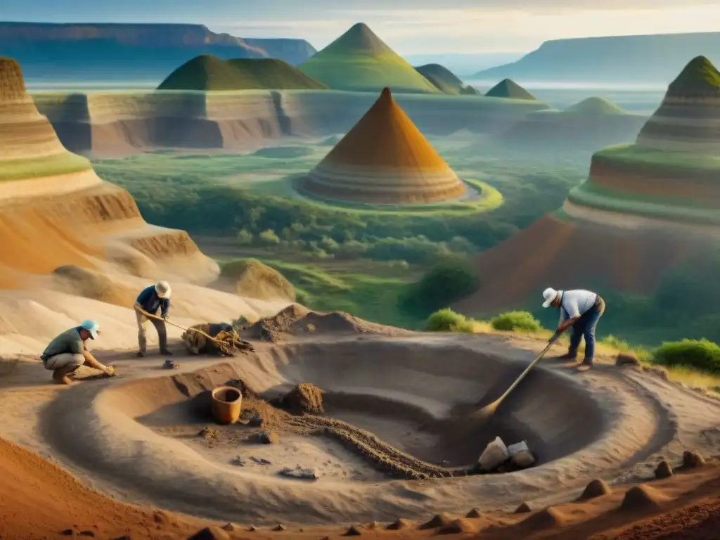 Excavación paleontológica: descubriendo restos de dinosaurios Un equipo de paleontólogos descubre un esqueleto de dinosaurio en una remota región rica en fósiles del mundo