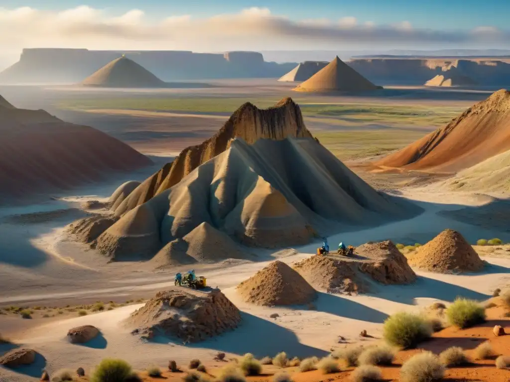 Excavación paleontológica: descubriendo secretos antiguos en el desierto Un equipo de paleontólogos extrae fósiles de un dinosaurio en un yacimiento desértico, revelando la historia de la Tierra