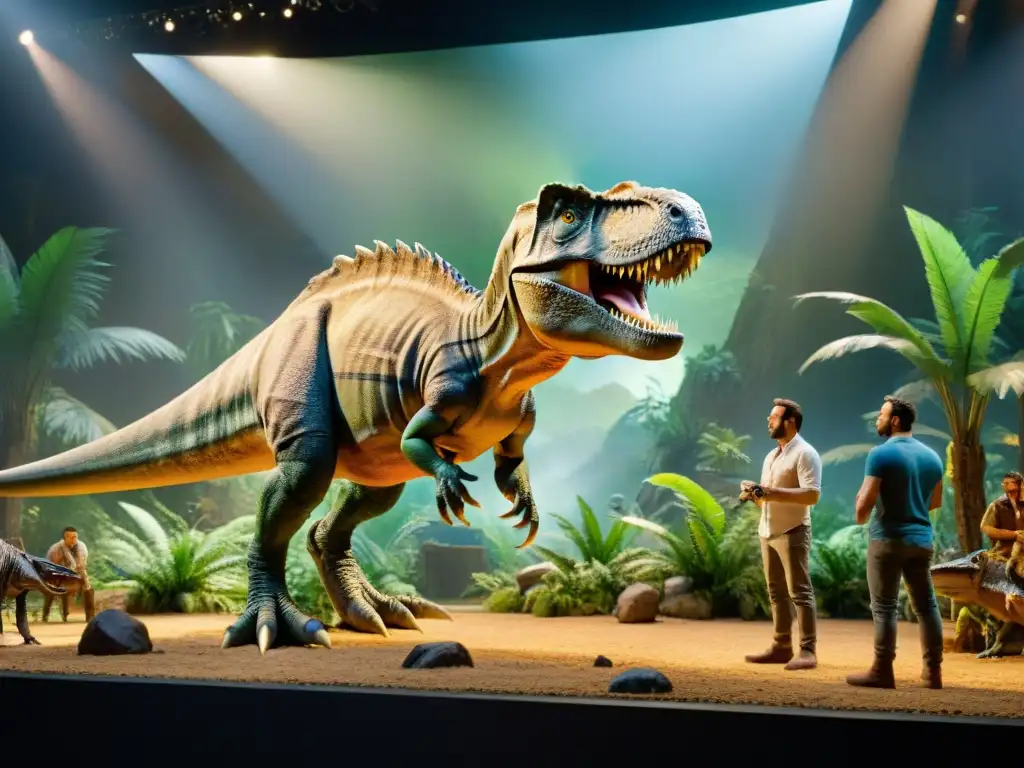 Magia detrás de cámaras: Equipo crea animatrónico de T-Rex para Hollywood El equipo de técnicos y titiriteros operan un T-Rex gigante con maestría, mostrando la fascinación por dinosaurios en cultura