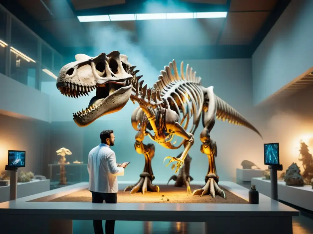 Descubre el pasado: paleontólogos reconstruyen dinosaurio con realidad aumentada Un equipo de paleontólogos usa tecnología de realidad aumentada para reconstruir un esqueleto de dinosaurio en una instalación de investigación