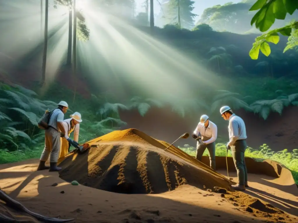 Excavación de fósiles de dinosaurios con tecnología satelital de vanguardia Equipo de paleontólogos utilizando tecnología satelital para descubrir fósiles de dinosaurios bajo tierra