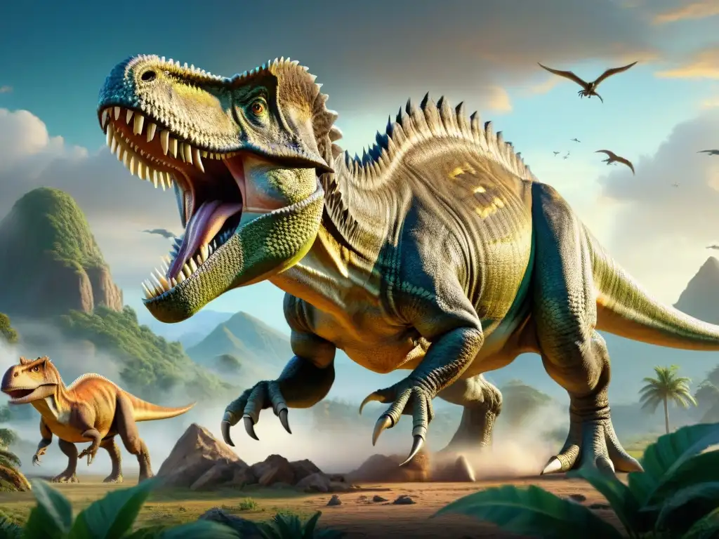 Escena 8k de dinosaurios en arte conceptual, fusionando ciencia y creatividad en la literatura