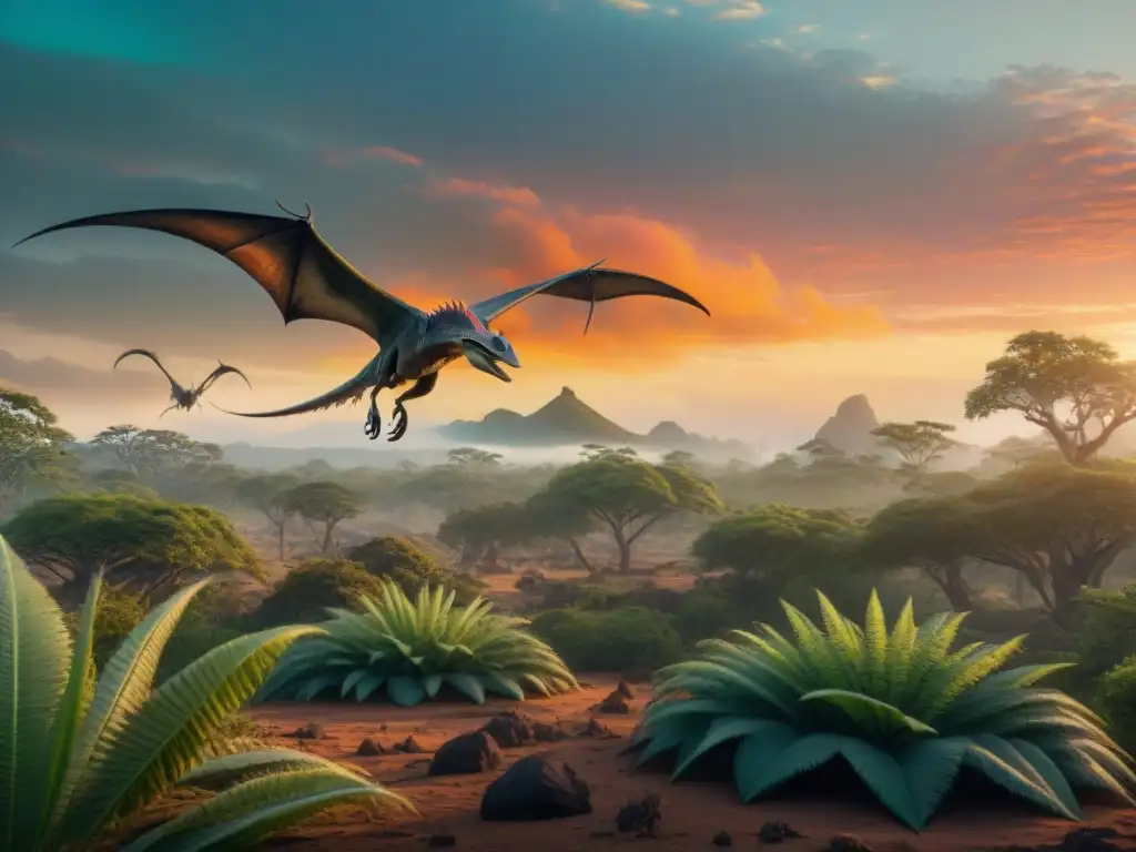 Vibrante ecosistema post-Permián con criaturas prehistóricas en 8k Una escena post-Permiano vibrante, con criaturas prehistóricas emergiendo en un paisaje exuberante