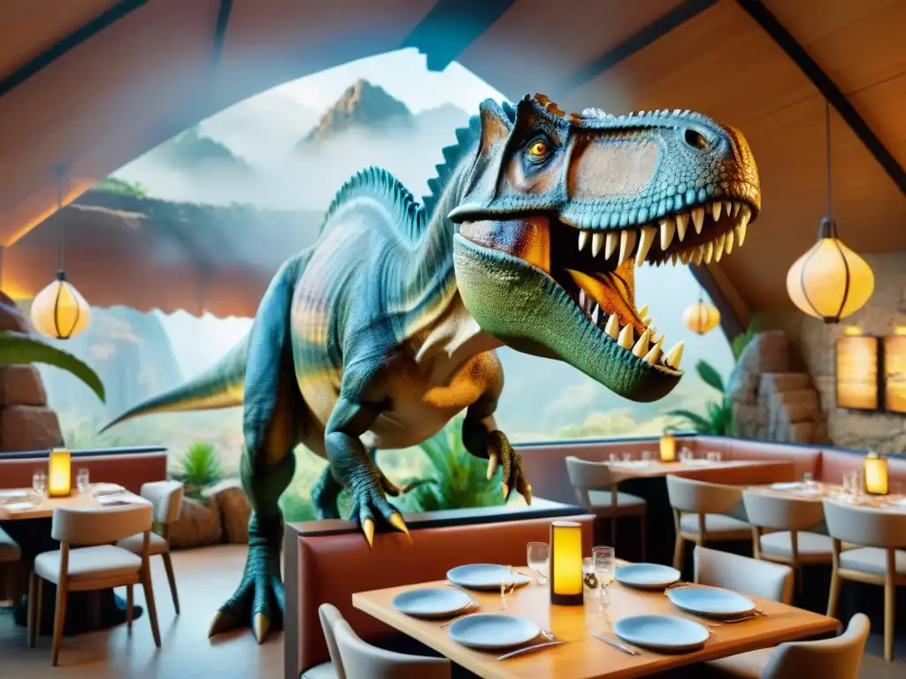Espectacular T-Rex animatrónico en restaurante prehistórico Un T