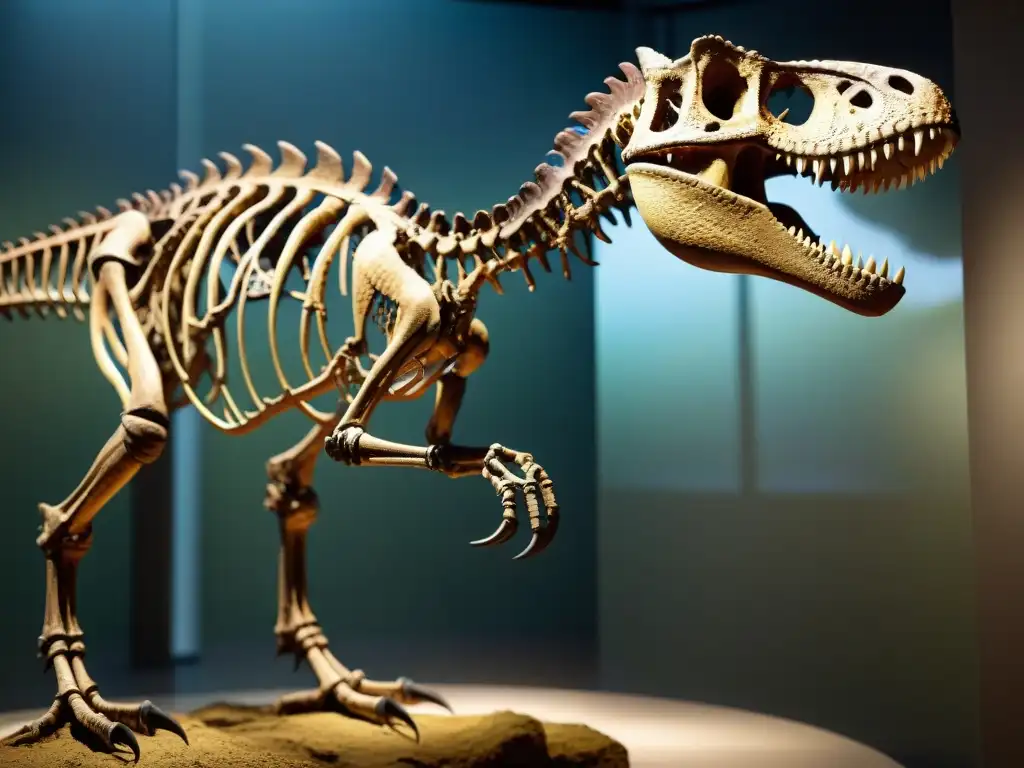 Esqueleto de Herrerasaurus: belleza feroz en 8k Espectacular esqueleto fósil de Herrerasaurus en museo: detalle y dramatismo destacan origen y características del Herrerasaurus