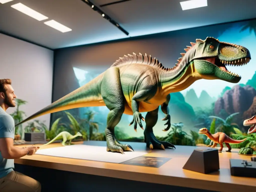 Estudio de animación: Creando dinosaurios realistas con pasión Un estudio de animación bullicioso repleto de artistas creando dinosaurios realistas en la cultura popular
