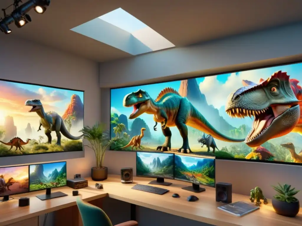Estudio de animación: Creando dinosaurios animados con detalle Estudio animación lleno de vida, artistas crean dinosaurios en 3D