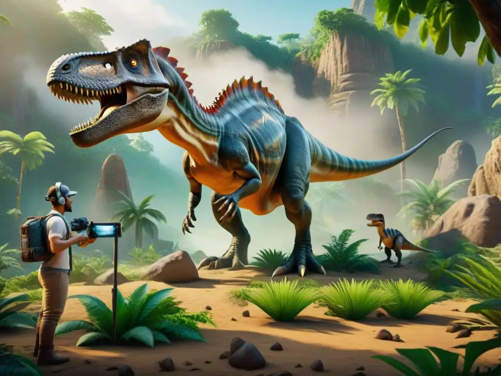 Excavación de fósiles de dinosaurios en un mundo perdido de videojuegos