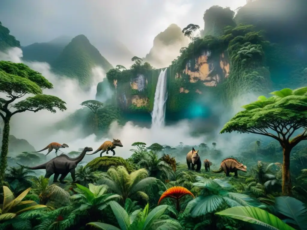 Amazonía Jurásica: Mundo perdido de dinosaurios y exuberante vegetación Descubre la exuberante Amazonía jurásica con dinosaurios en un mundo perdido