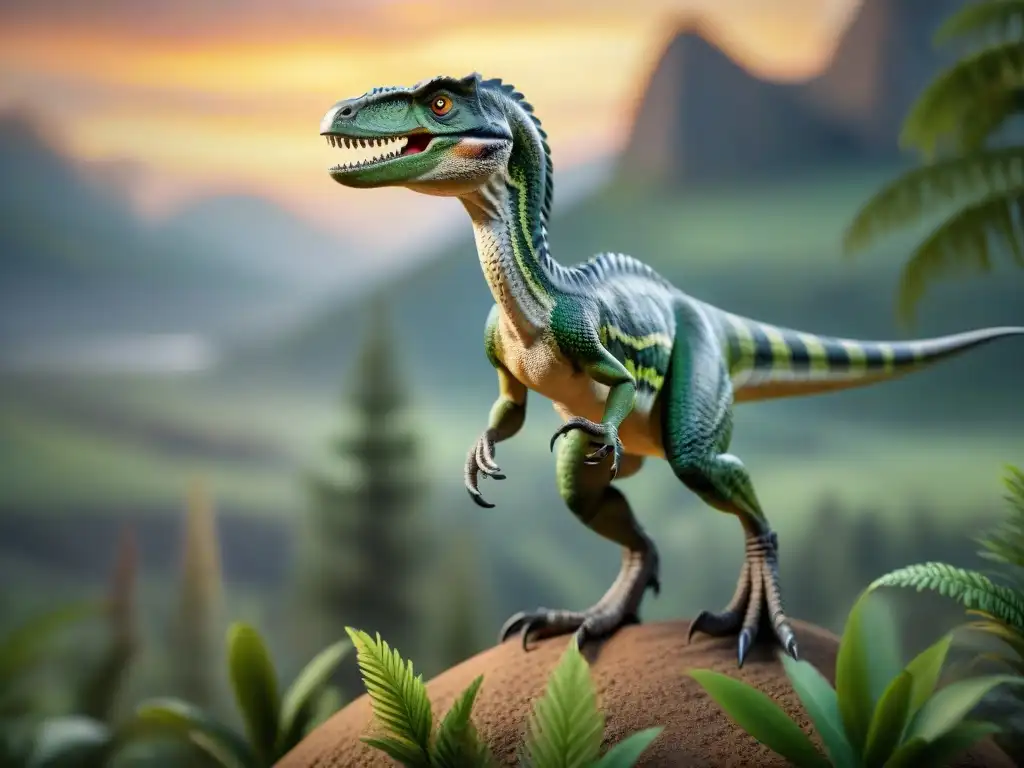 Figura realista de Velociraptor en salto: detalle asombroso Figura de Velociraptor realista en salto, detalle en escamas y colores naturales