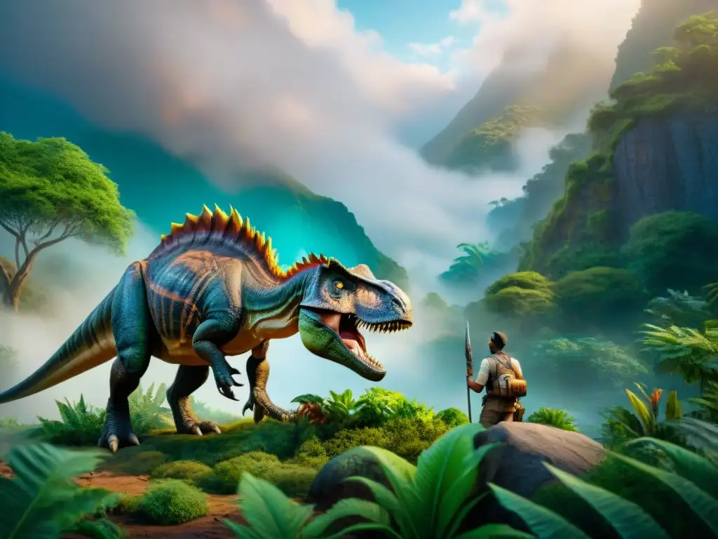 Recreación detallada de dinosaurios por paleoartistas Un grupo diverso de paleoartistas recrea con precisión científica y arte escenas prehistóricas, en un ambiente vibrante y detallado