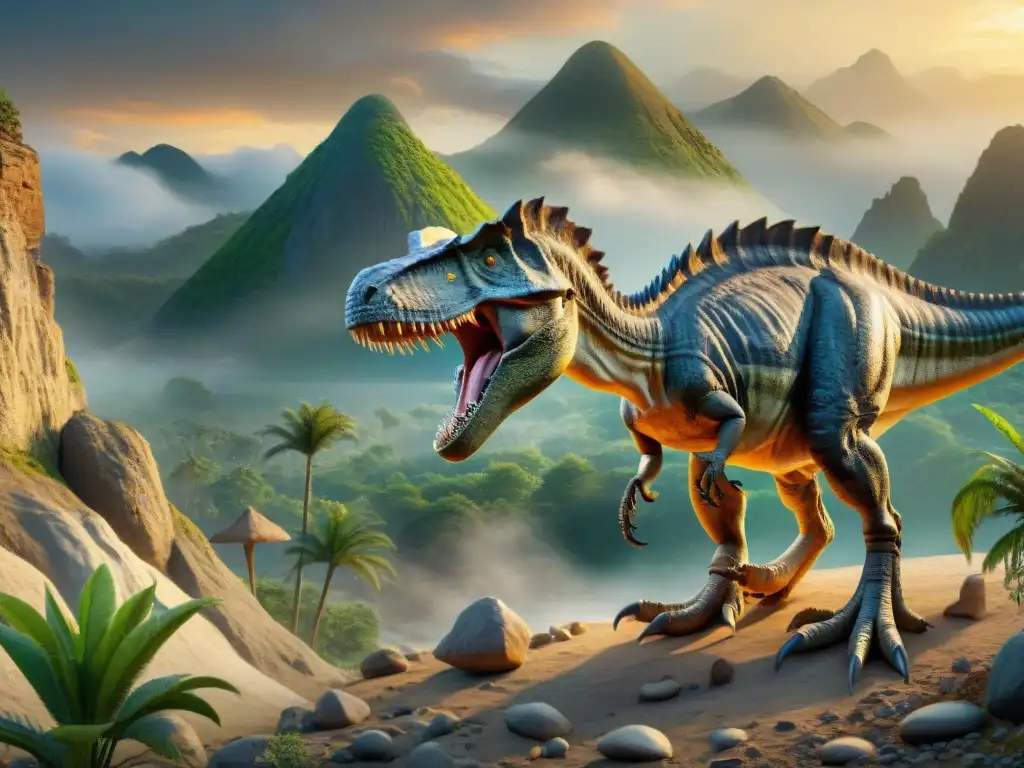 Fósiles de dinosaurios: evolución ante cambios climáticos Un grupo de fósiles de dinosaurios perfectamente conservados en capas de roca, mostrando su adaptación a cambios climáticos