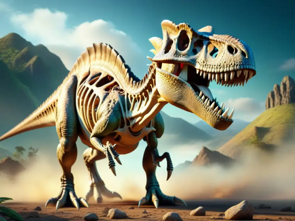 Esqueleto de dinosaurio con deformidades: detalle en 8k Huesos deformes en dinosaurios: Detalle de la curvatura anormal en las extremidades de un esqueleto de dinosaurio