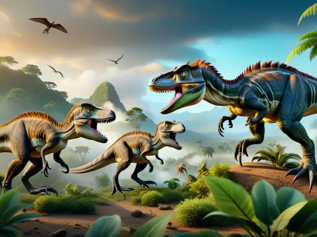 Una ilustración detallada de Velociraptores en su dieta, destacando cambios por microevolución