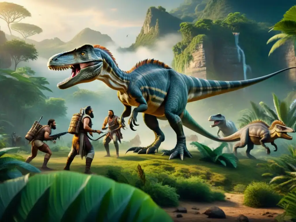 Velocirraptores acechando en la jungla prehistórica Imagen de velocirraptores cazando en la jungla prehistórica, capturando la intensidad de las relaciones predador-presa dinosaurios