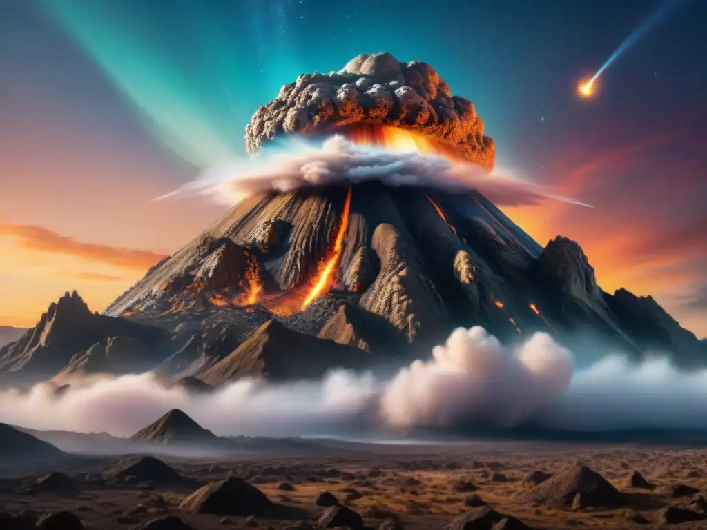 Colisión inminente: asteroides y dinosaurios en acción Impactante imagen de un asteroide masivo dirigiéndose hacia la Tierra, con dinosaurios mostrando adaptaciones climáticas extraordinarias