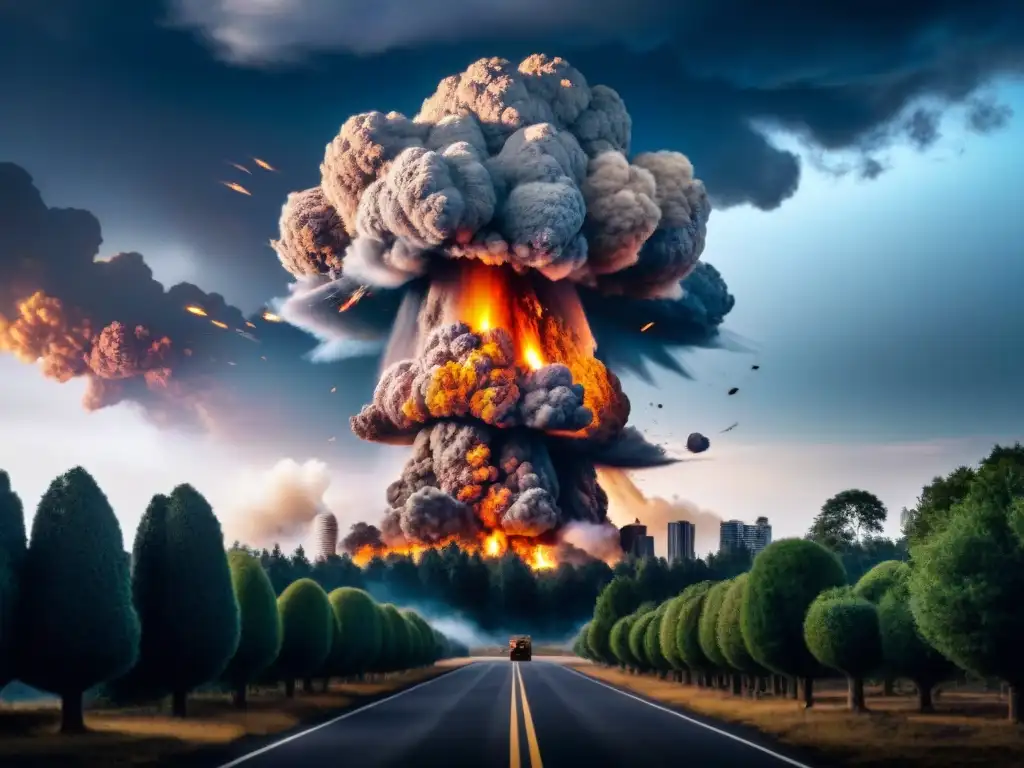 Impacto de asteroide: explosión catastrófica en la Tierra Impactante imagen de una extinción masiva por impacto de asteroides, con explosión y escombros en el cielo oscuro