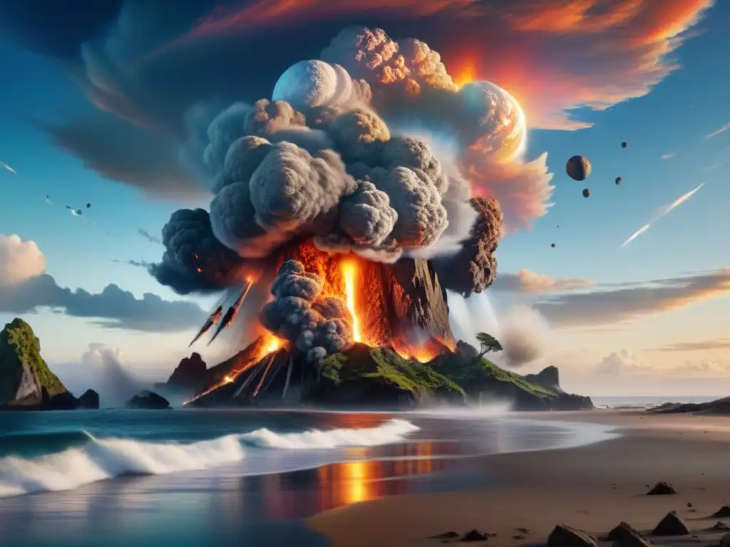 Impacto de asteroide: detalle extremo de la destrucción cósmica Impacto cataclísmico de un asteroide en la Tierra, mostrando una explosión de escombros y ondas de choque