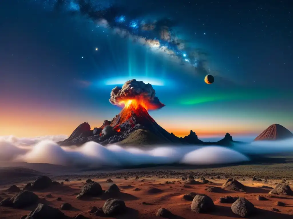 Colisión Cósmica: Asteroide amenaza la Tierra y a los dinosaurios Impacto cósmico: un asteroide masivo se acerca a la Tierra, mientras dinosaurios vagan ajenos al cataclismo