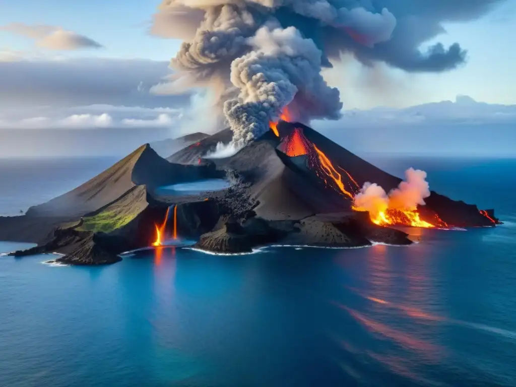 Contraste Volcánico: Erupción vs La importancia de los océanos para mitigar la actividad volcánica: contraste dramático entre erupción y calma oceánica