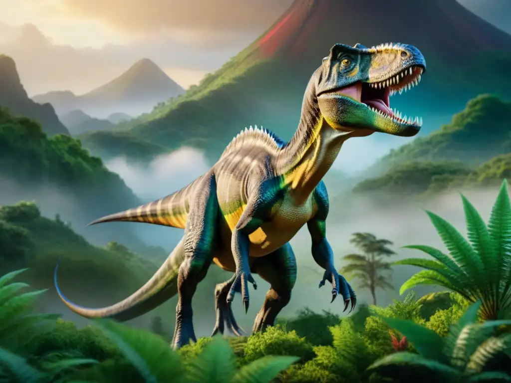 Herrerasaurus en paisaje prehistórico: detallado y vibrante Impresionante Herrerasaurus en paisaje prehistórico