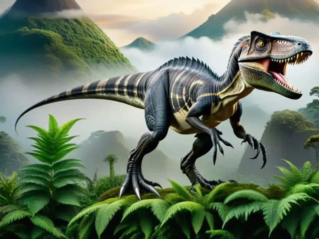 Evolución de los terópodos: diversidad ancestral Increíble imagen de terópodos diversos en un paisaje prehistórico, evocando la evolución dinosaurios terópodos cultura popular