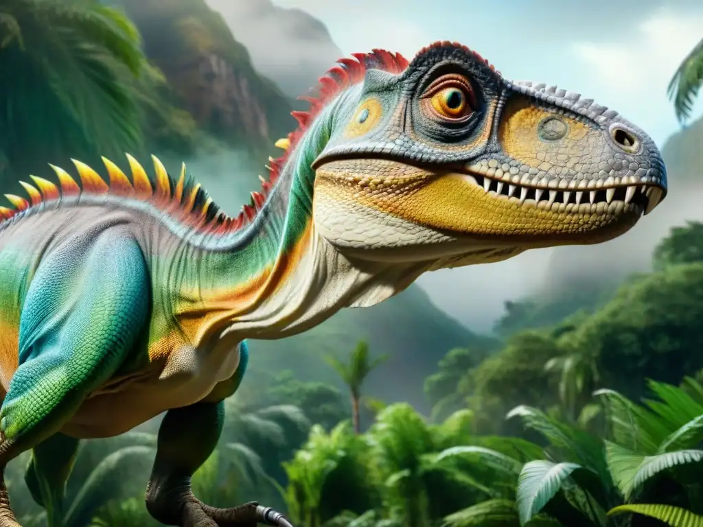 Realidad Aumentada: Velociraptor en 8k Increíble paleoarte en tecnología wearable: Velociraptor digital superpuesto en realismo asombroso en entorno prehistórico exuberante