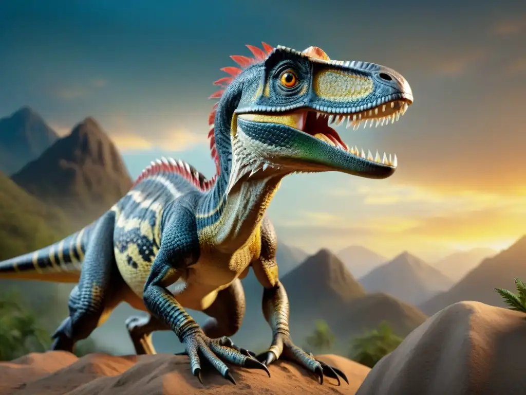 Increíble réplica de Velociraptor con escamas detalladas, garras afiladas y mirada intensa